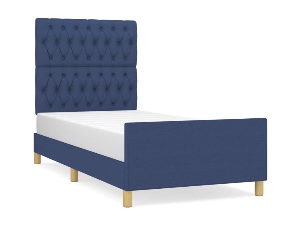 Cadre de lit avec tête de lit Bleu 100x200 cm Tissu