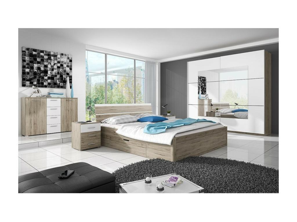 Armoire design 2 portes 220cm couleur chêne clair et blanc- Collection Meublita