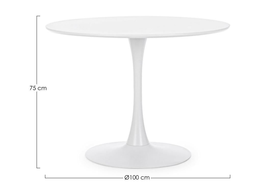 Table à manger ronde tulipe en métal blanc L100 - Meublita