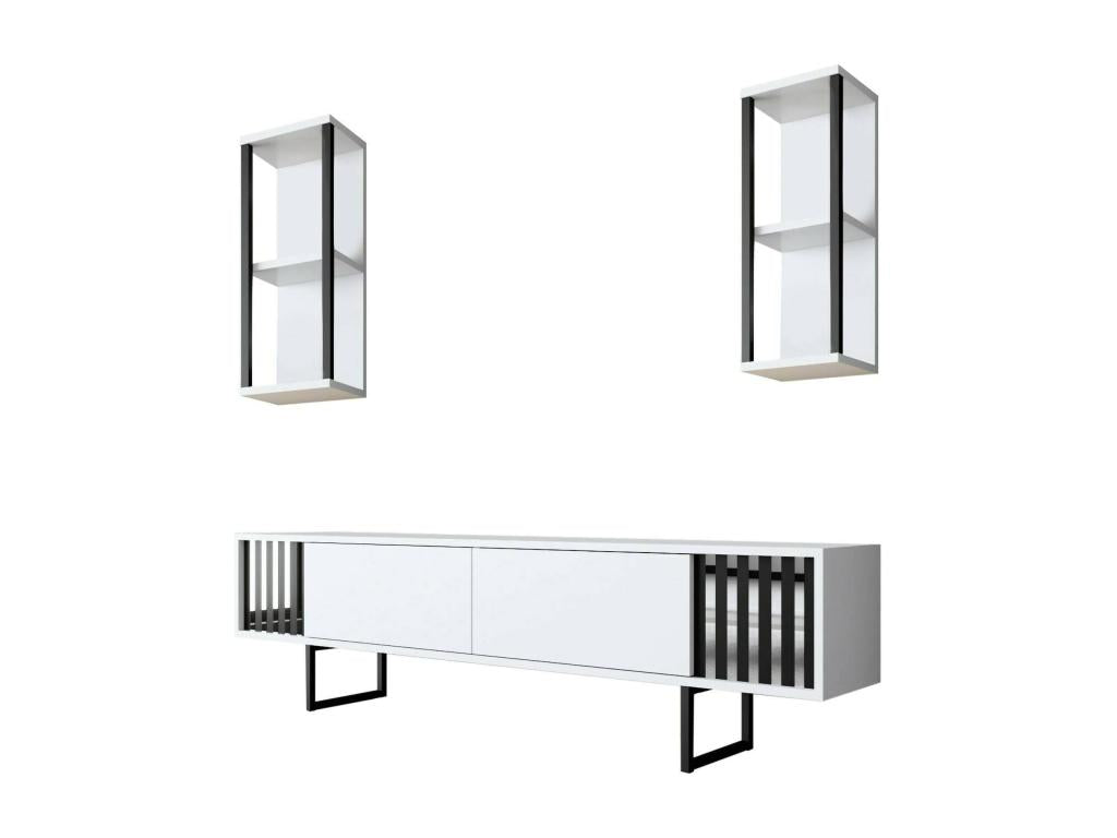 Meuble TV Vertchez Buffet de salon Armoire basse pour TV Base murale de rangement 180x30h48 cm Blanc et Noir