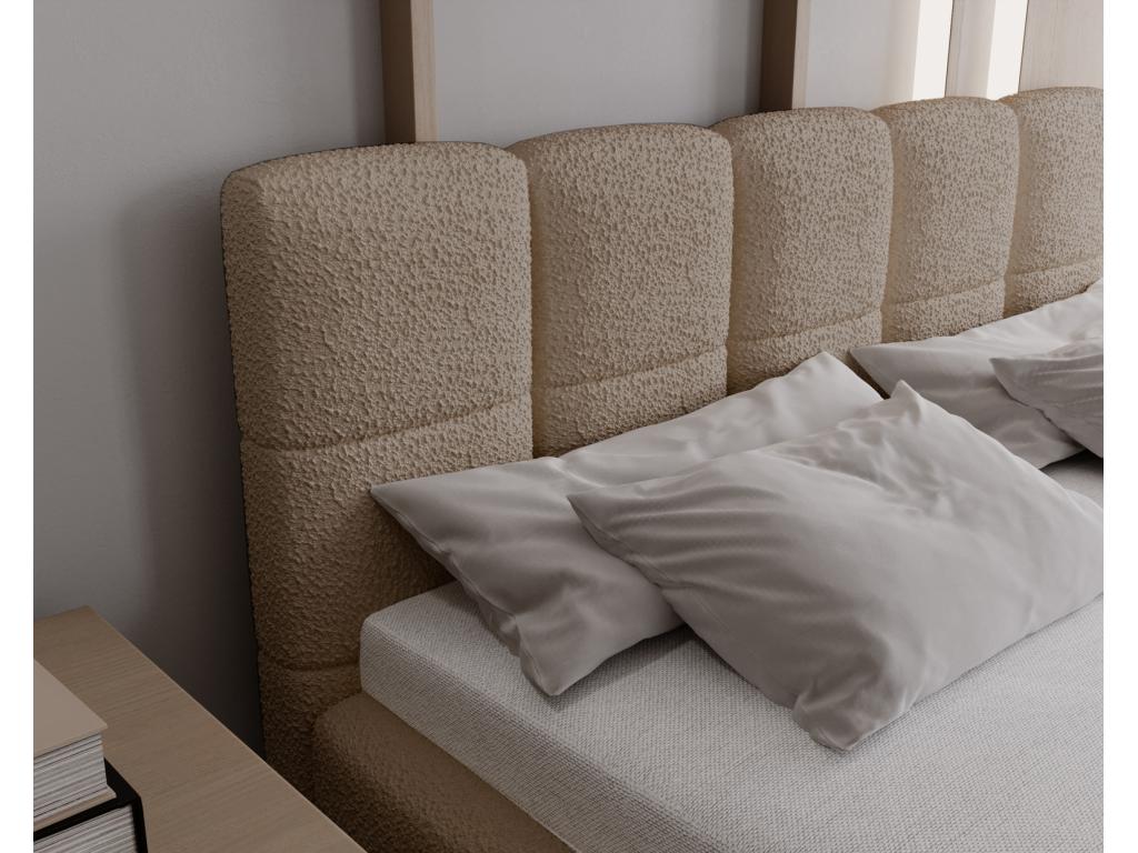 Vertchez Lit double 160x200 Kastilo - Lit avec pieds Sommier à Vertchez Tête de Lit rangement - lit 160x200 Bouclé Beige Anthologie 4