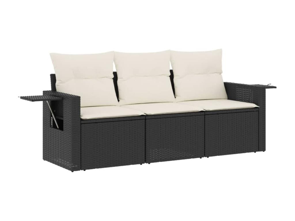 Salon de jardin 3 pièces avec coussins noir résine tressée