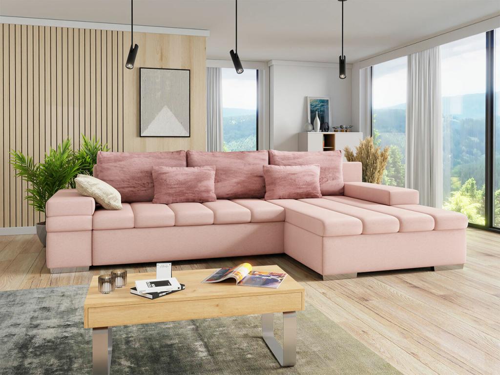 Canapé d'angle Meublita 169 Rose Fonction de couchage Bo?te de literie 310x175x83cm