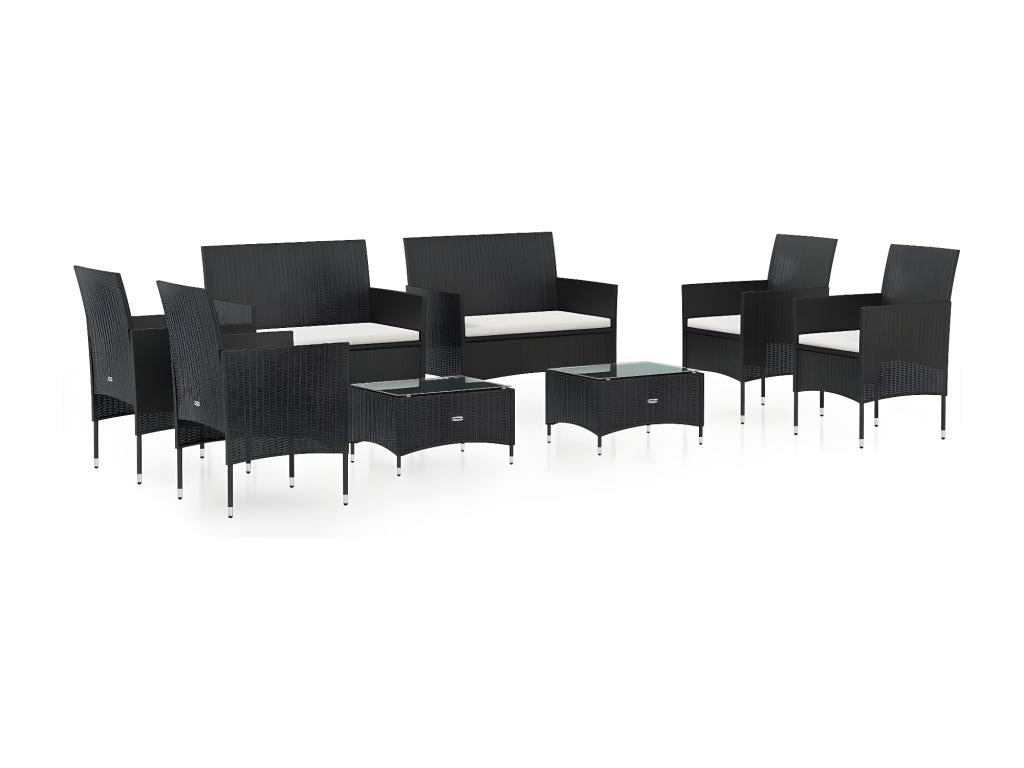 Salon de jardin 8 pcs avec coussins Résine tressée Noir
