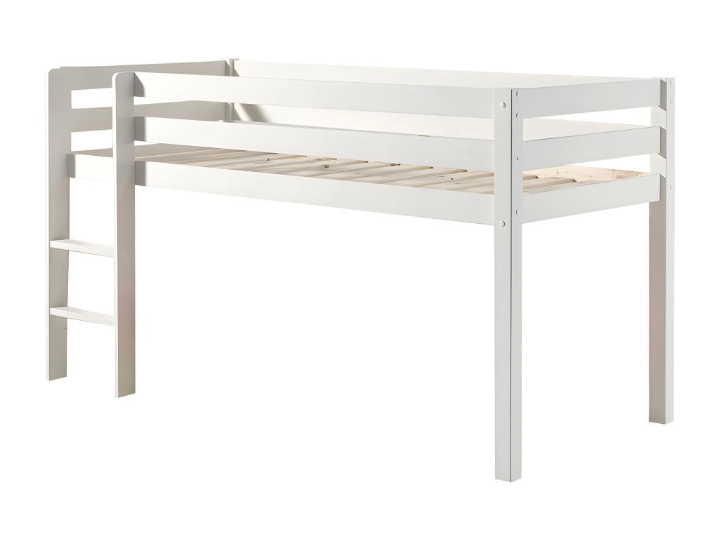 SLEEPY - Lit Mi-Haut en Pin Laqué Blanc 90x200cm Housse Espace