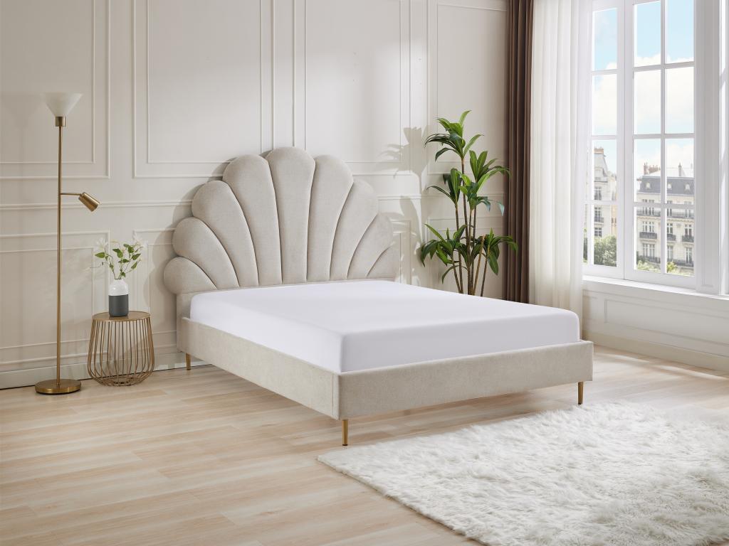Lit coquillage 140x190 cm - Tissu - Beige - Meublita