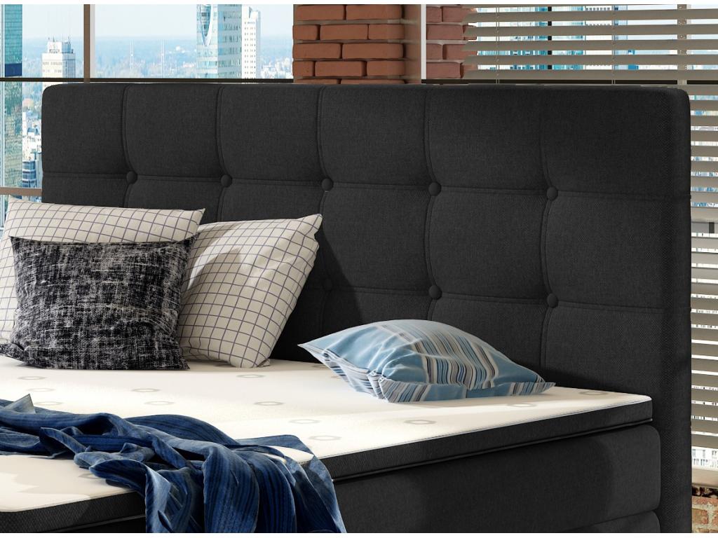 Lit boxspring tissu noir avec matelas et surmatelas Kavin-140x200
