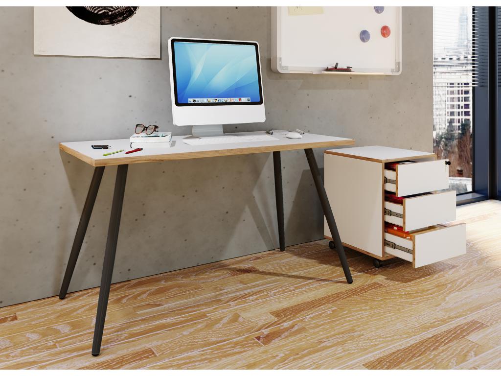 Bureau Vertchez Table d'ordinateur Table de bureau Scandinave Rétro Look Salia 138x80 cm Noir / Blanc