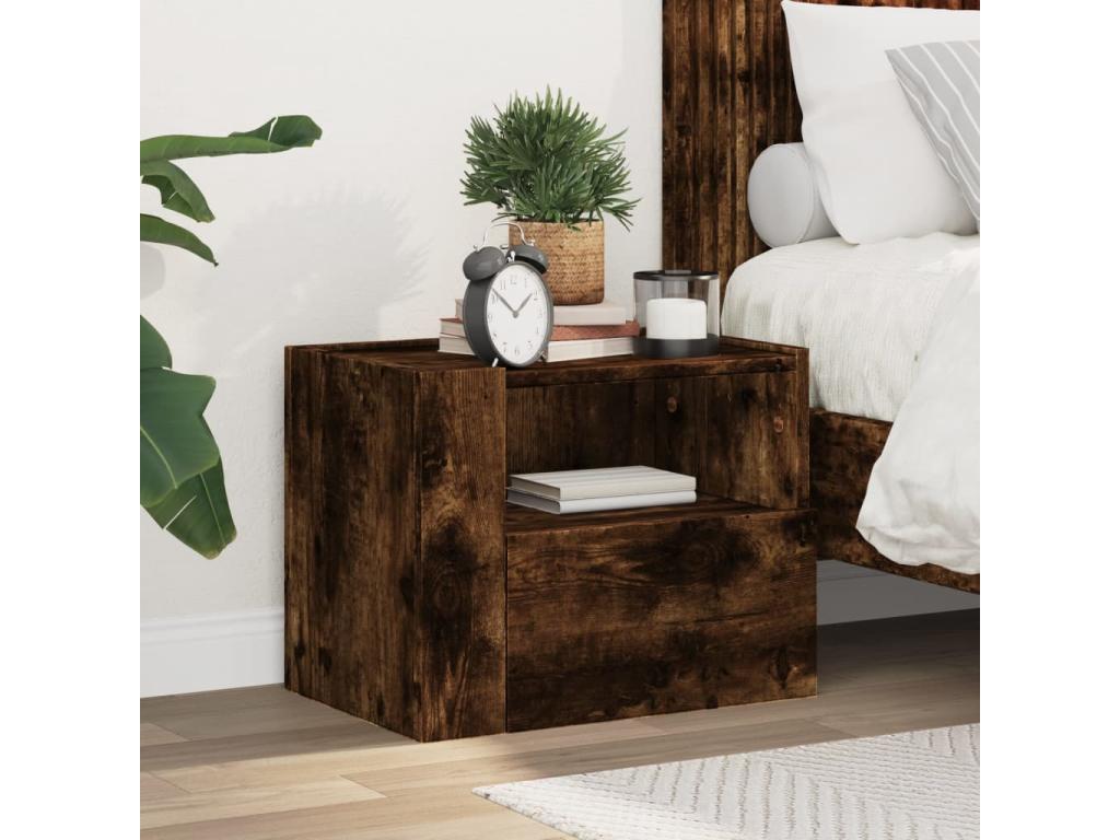 Table de chevet murale chêne fumé 45x30x35 cm