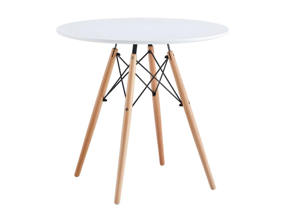Table à manger ronde coloris blanc mat pieds coloris hêtre - diamètre 80 x hauteur 75 cm