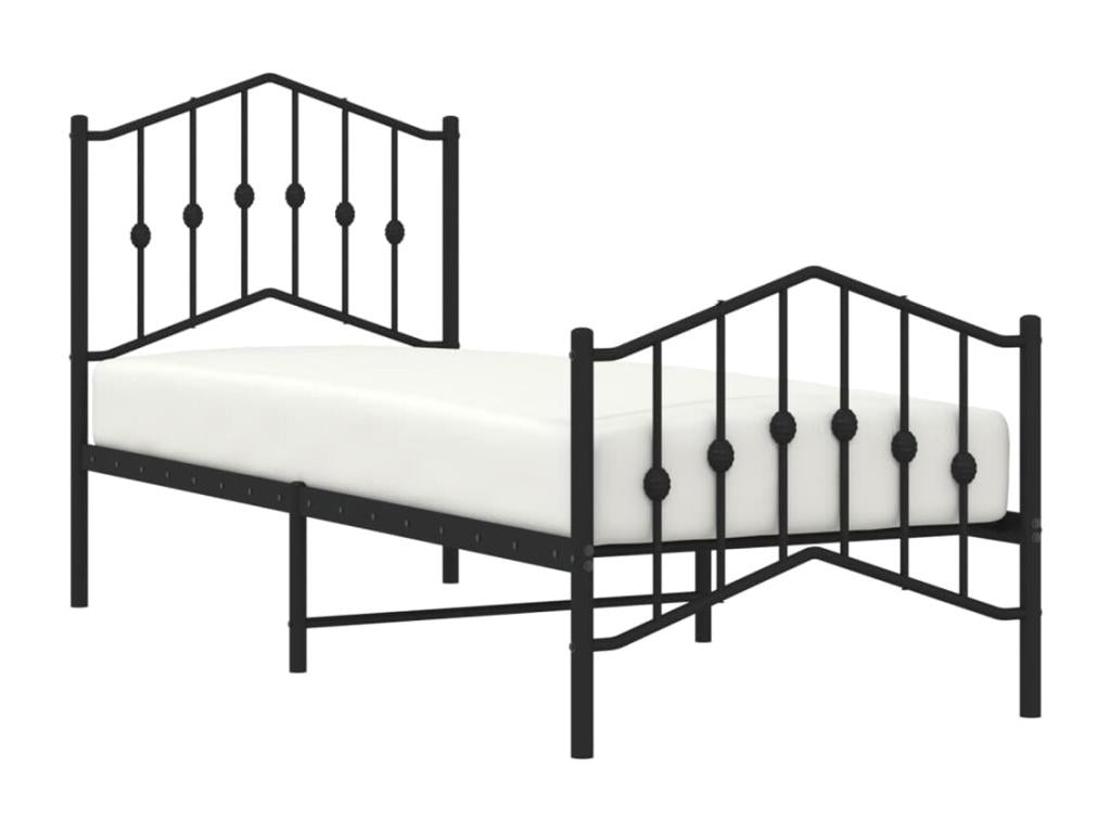 Cadre de lit métal avec tête de lit/pied de lit noir 75x190 cm