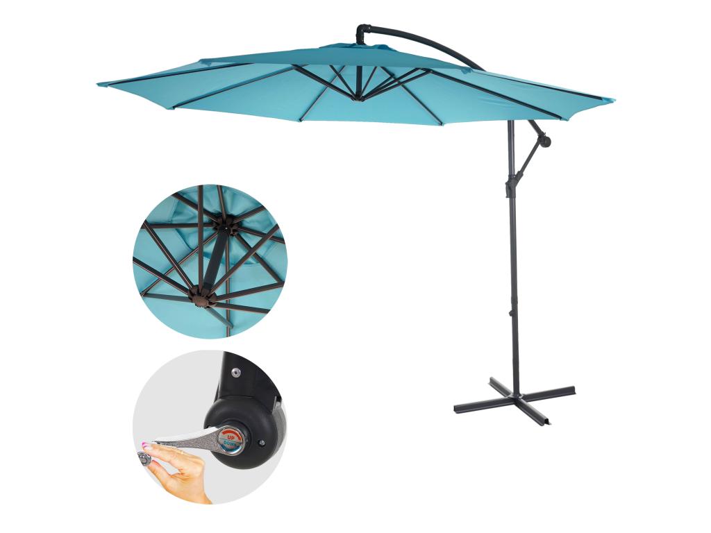 Parasol déporté Terni 3m inclinable turquoise sans support