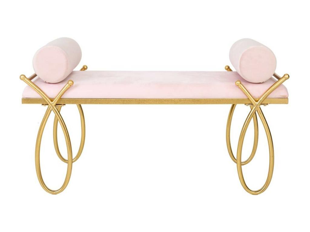 Banc en velours rose et métal doré 112.5x49x53