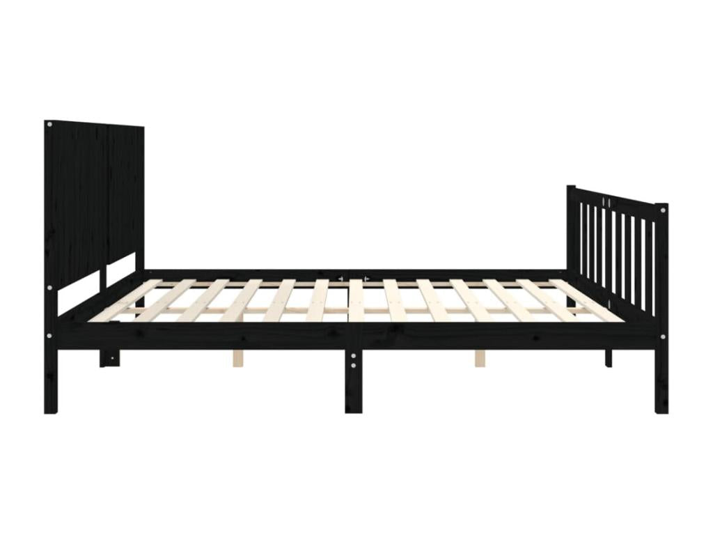 Cadre de lit avec tête de lit noir 200x200 bois massif