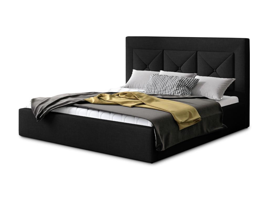 Lit double rembourré en tissu Doucezen-Couleur Noir-180x200-Version coffre de rangement