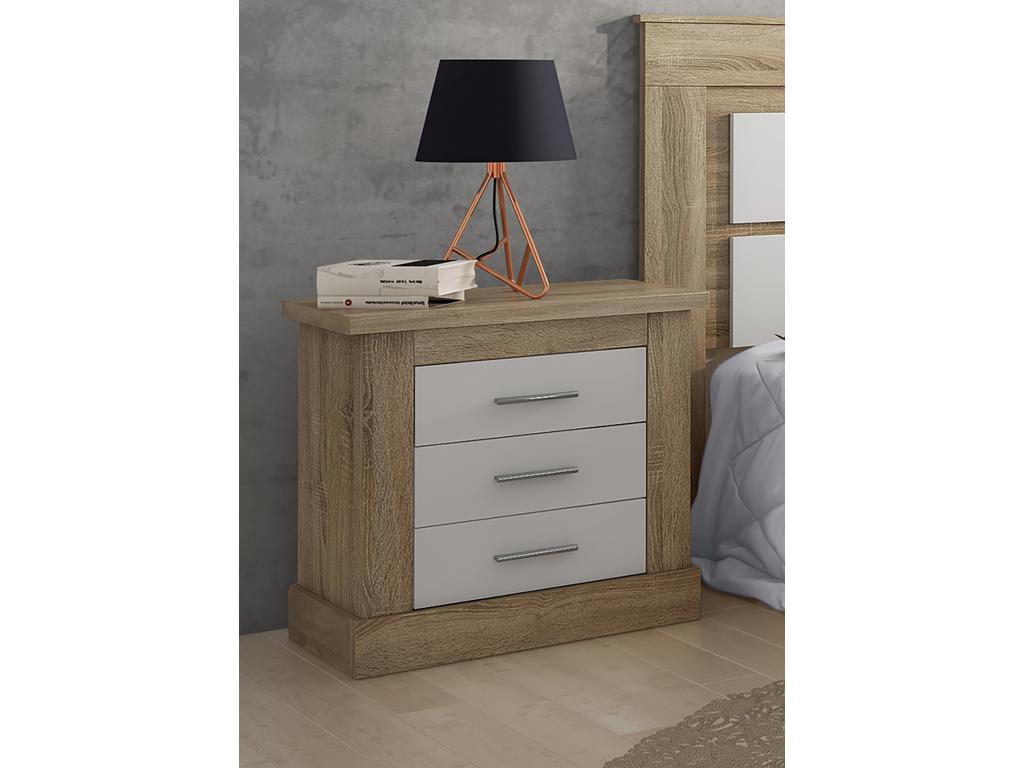 Table de nuit/ table de chevet coloris chêne Doucezen blanc - Longueur 66 x profondeur 39.6 x hauteur 63.8 cm