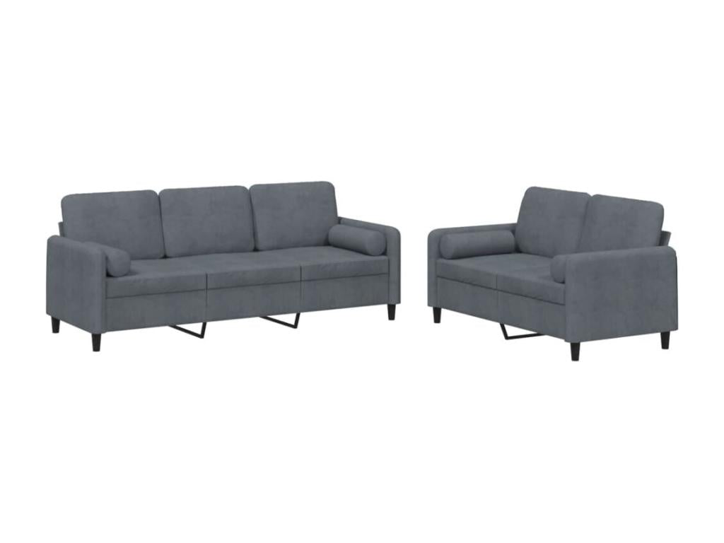 Ensemble de canapés 2 pcs avec coussins gris foncé velours