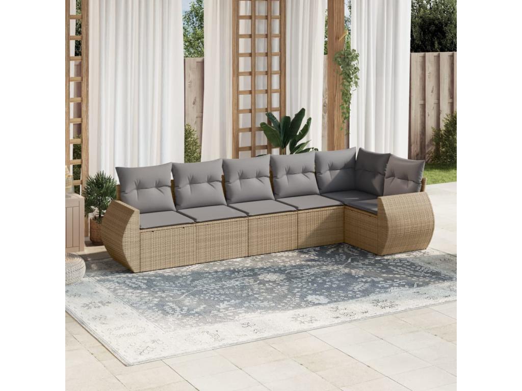 Salon de jardin avec coussins 6 pièces beige résine tressée