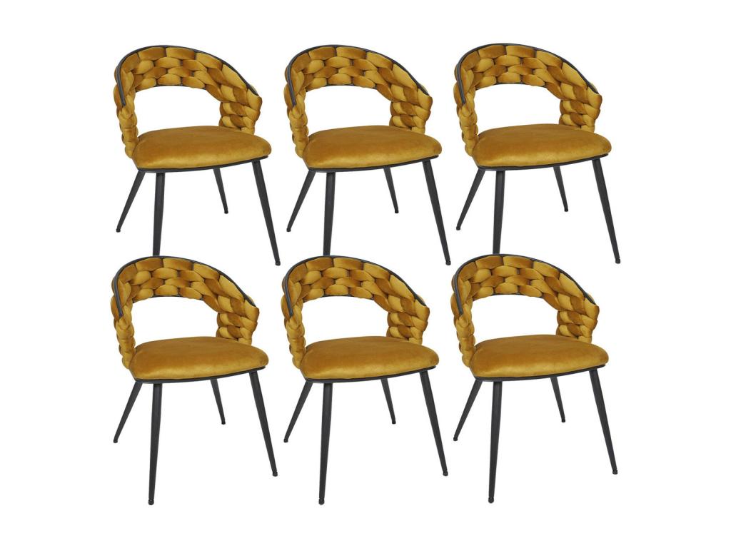 Doucezen - Lot de 6 Chaises en Velours Jaune Moutarde Pieds Métal Noir