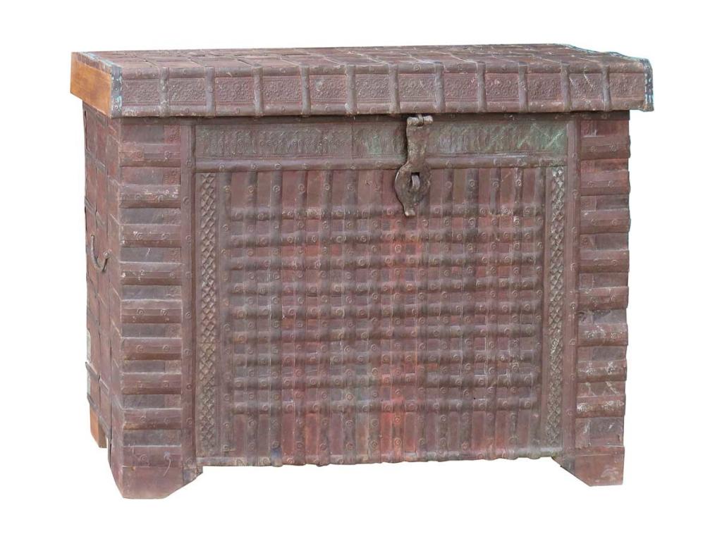 Coffre en bois et métal marron 105x43x90h
