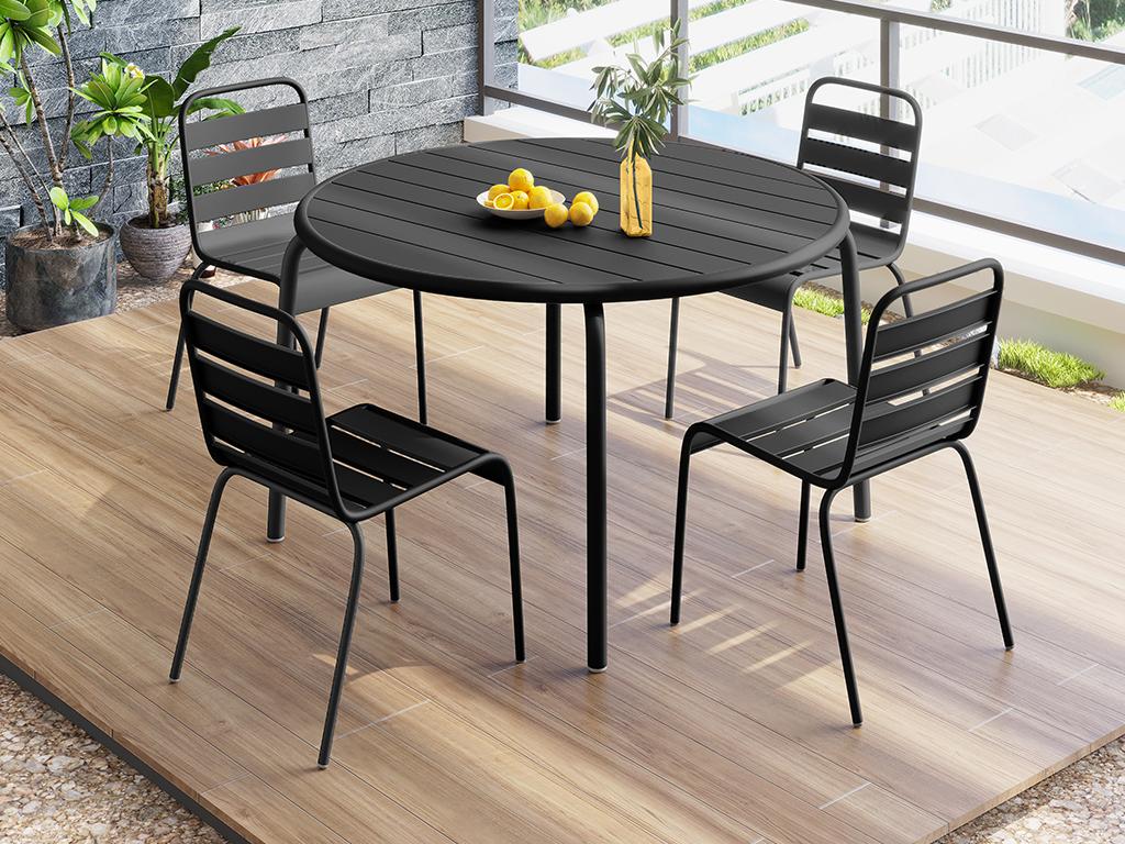 Table de jardin ronde D.110 cm en métal - Noir - Doucezen