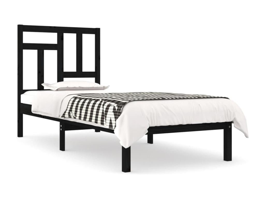Cadre de lit Noir Bois massif 75x190 cm Petit simple