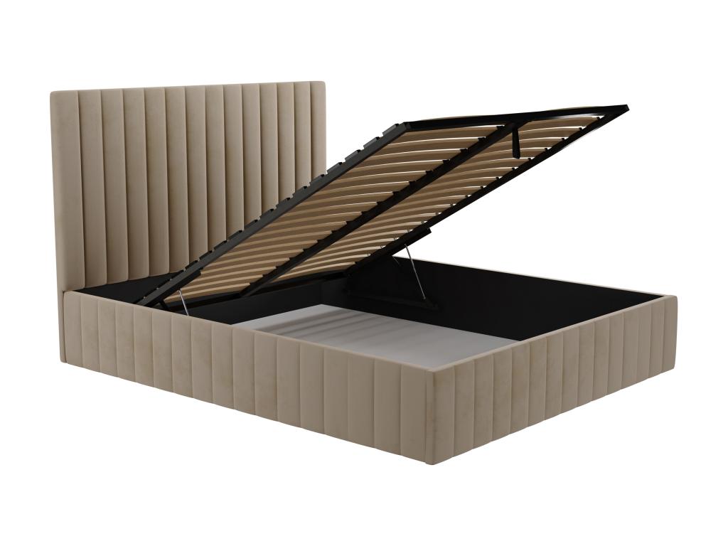 Lit coffre 140x190 cm avec tête de lit coutures verticales - Velours - Meublita