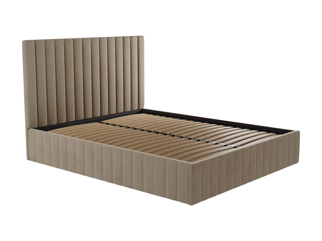 Lit coffre 140x190 cm avec tête de lit coutures verticales - Velours - Meublita