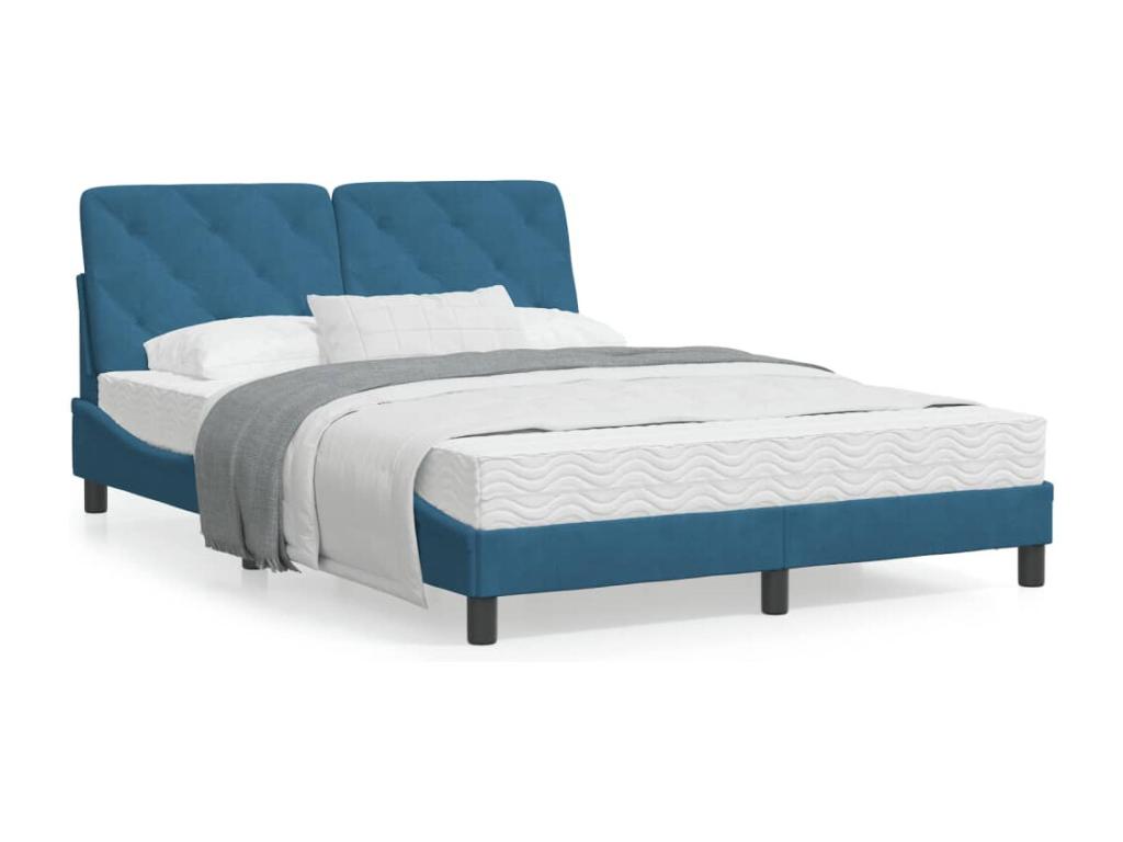 Lit avec matelas bleu 140x200 velours