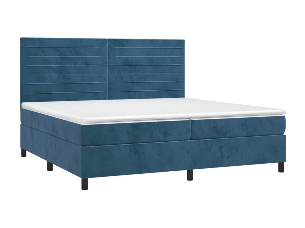 Sommier tapissier matelas et LED Bleu foncé 200x200 cm Velours