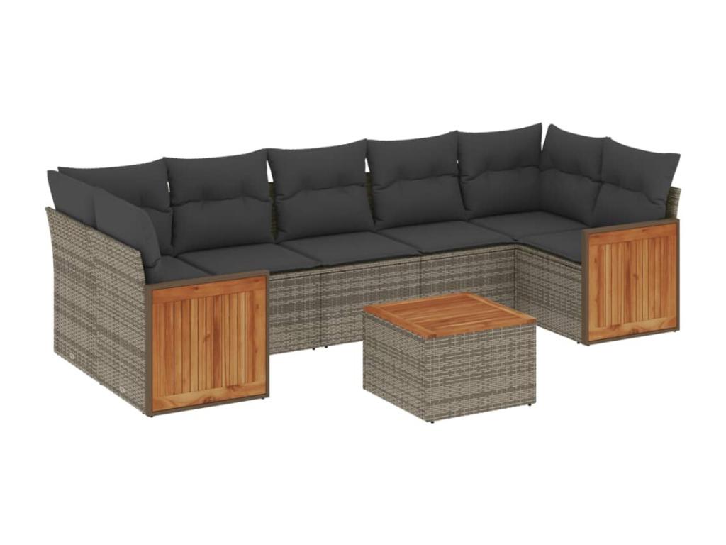 Salon de jardin 8 pcs avec coussins gris résine tressée