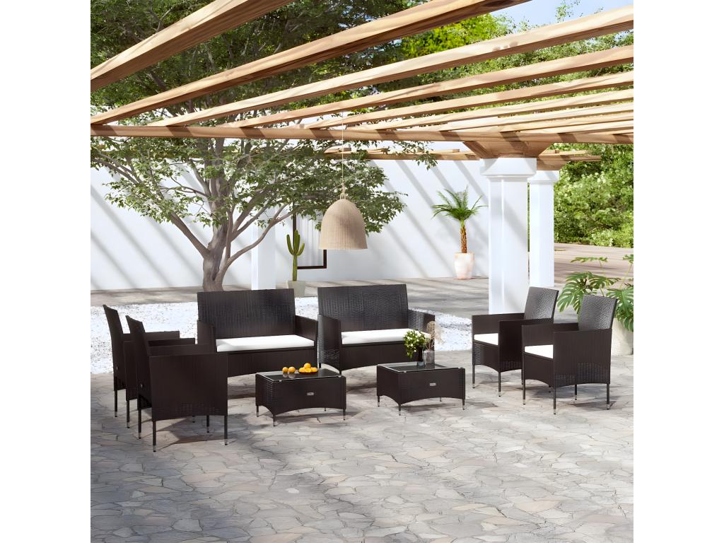 Salon de jardin 8 pcs avec coussins Résine tressée Noir