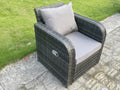 Ensemble de salle à manger jardin en rotin ave Canapé Table à manger réglable en hauteur 2 Chaises inclinables Tabourets MéMeublita gris foncé