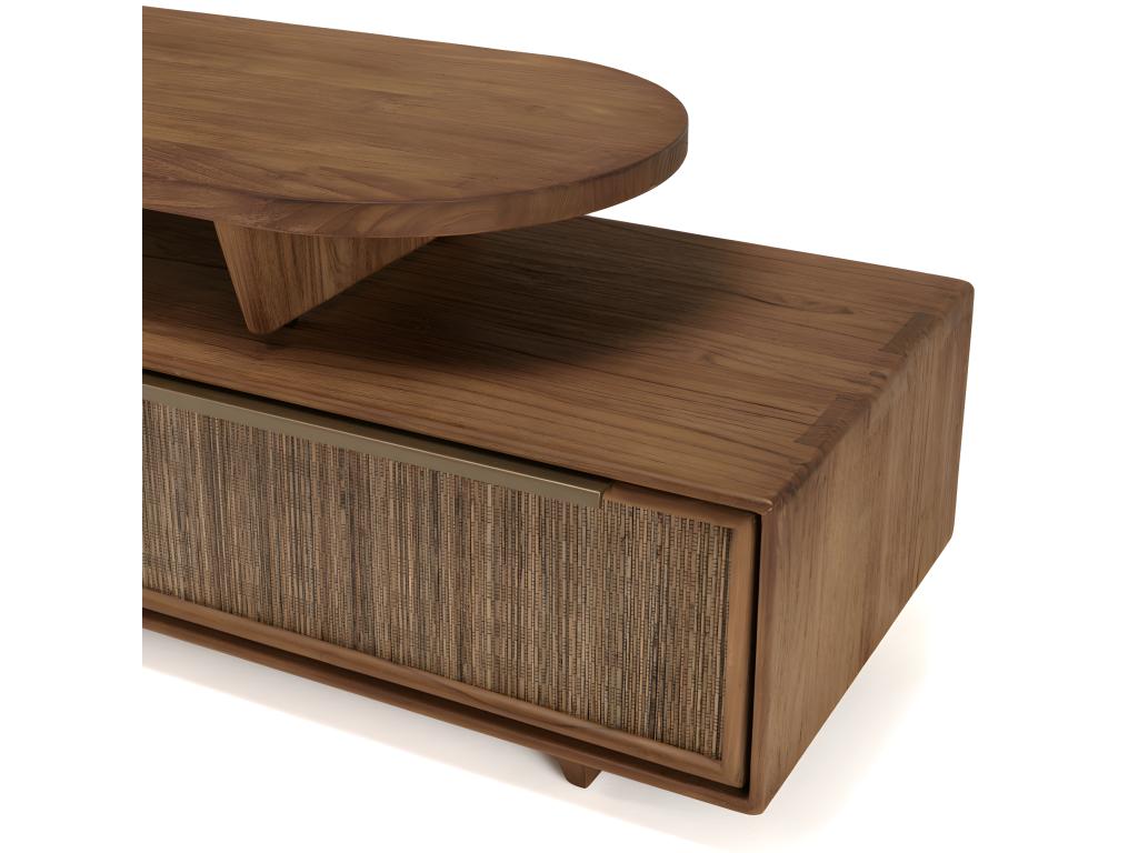 Doucezen - Meuble TV modulable 140x40cm 2 tiroirs en bois teck recyclé
