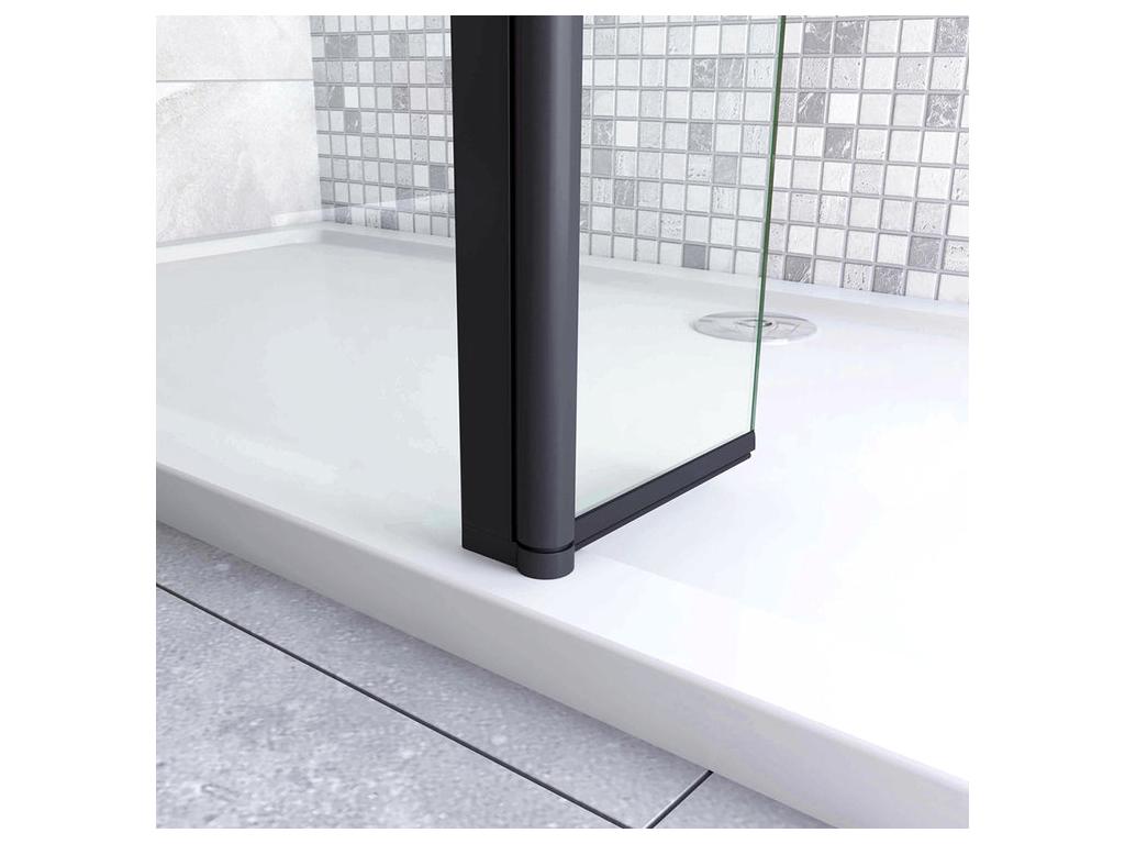 Volet pivotant seul 40x200cm pour paroi de douche à l'italienne noire en verre 8mm retour pivotant à 180 verre anticalcaire