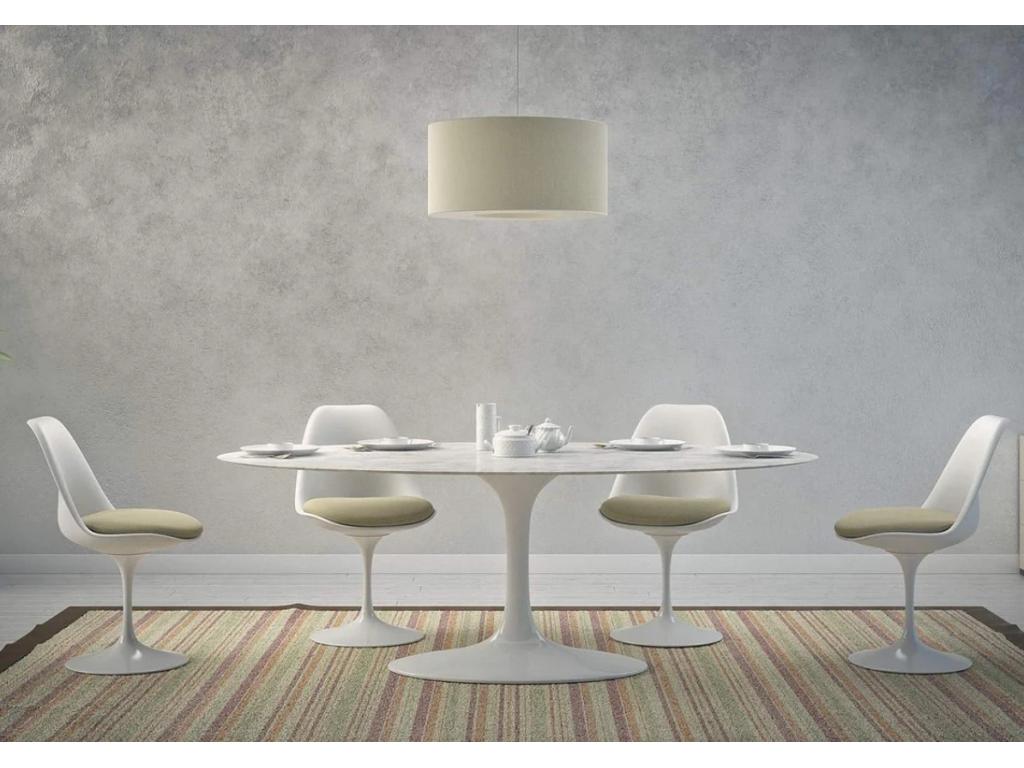 Table tulipe ronde en marbre-Plateau Marbre noir Marquinia-Diamètre 100 cm-Piètement Blanc brillant