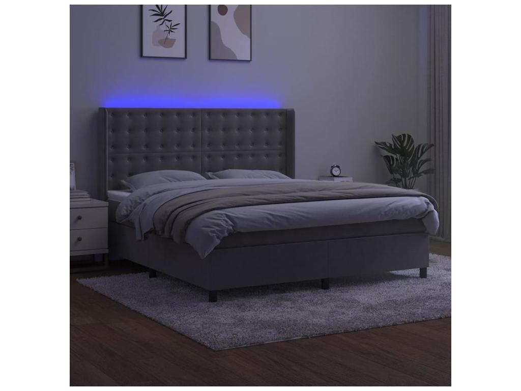 Sommier à Meublita de lit matelas et LED Gris clair 180x200