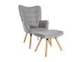 Fauteuil Avec Tabouret - Tissu / Bois - Gris - Meublita