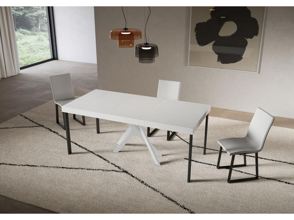 Console extensible 90x40/196 cm Saki Premium Small blanc frêne pieds blancs