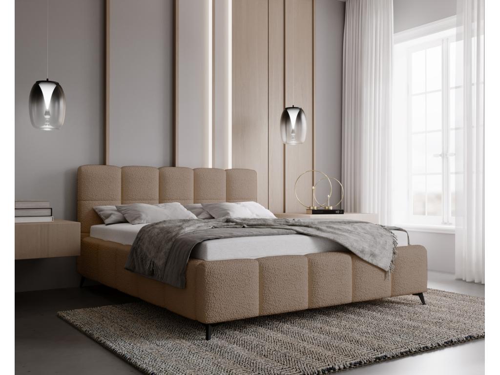 Vertchez Lit double 160x200 Kastilo - Lit avec pieds Sommier à Vertchez Tête de Lit rangement - lit 160x200 Bouclé Beige Anthologie 4