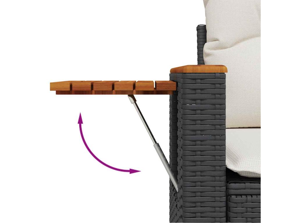 Salon de jardin 7 pcs avec coussins noir résine tressée