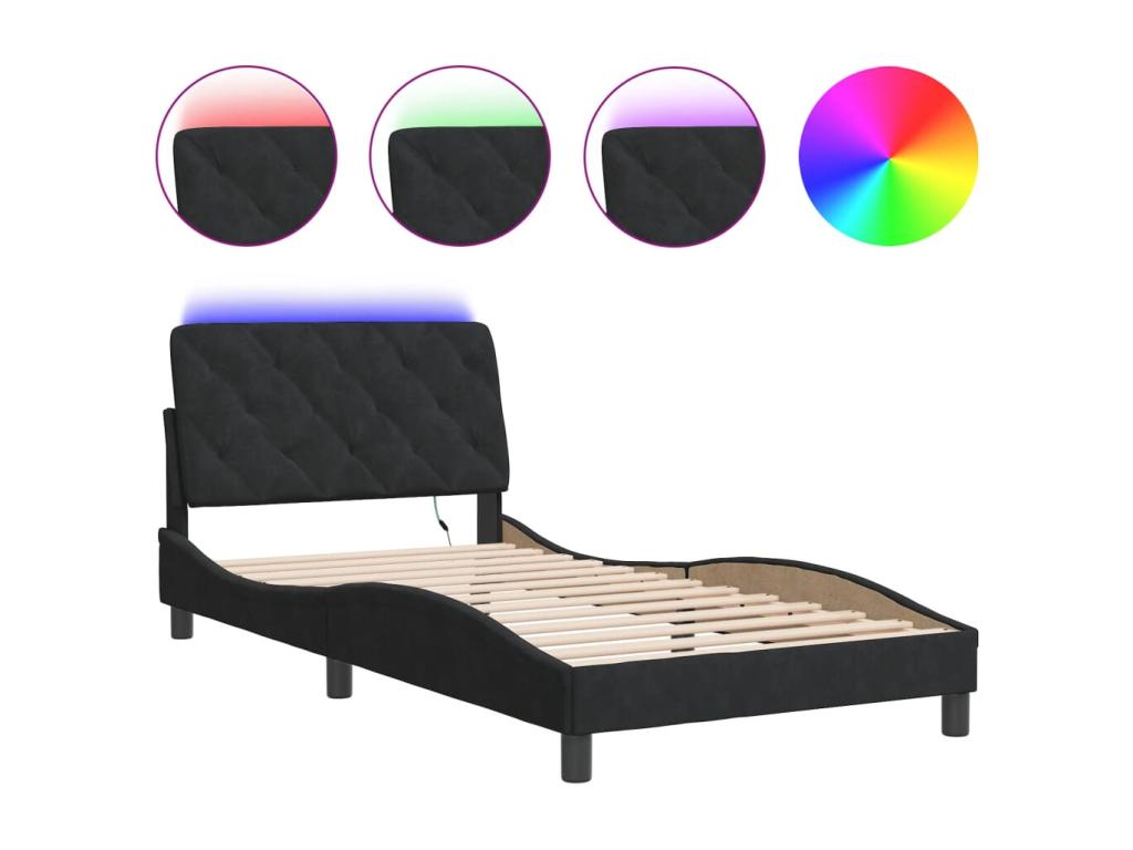 Cadre de lit avec Meubles LED noir 100x200 velours