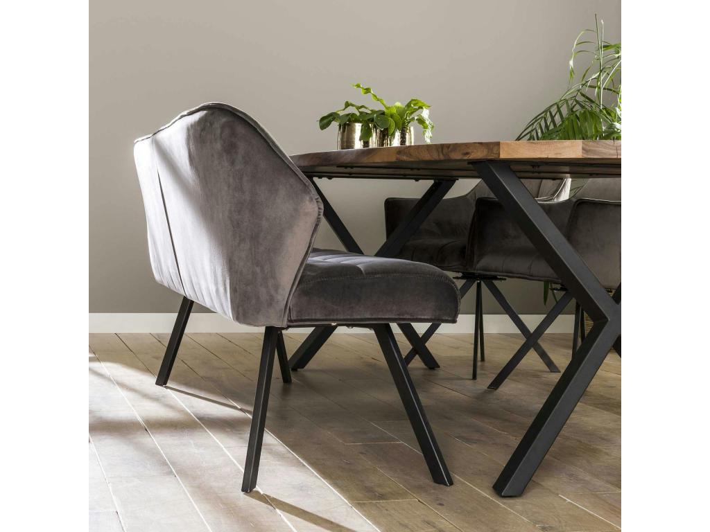 Banc salle à manger velours gris 180 cm Vertchez
