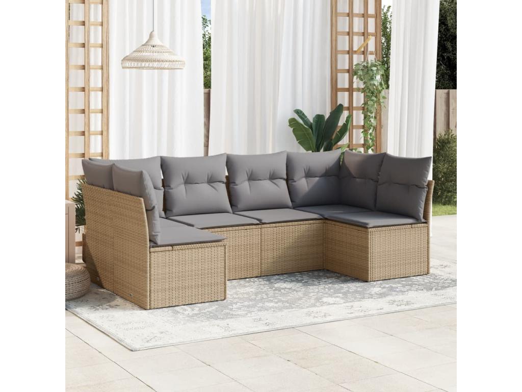 Salon de jardin avec coussins 6 pcs beige résine tressée