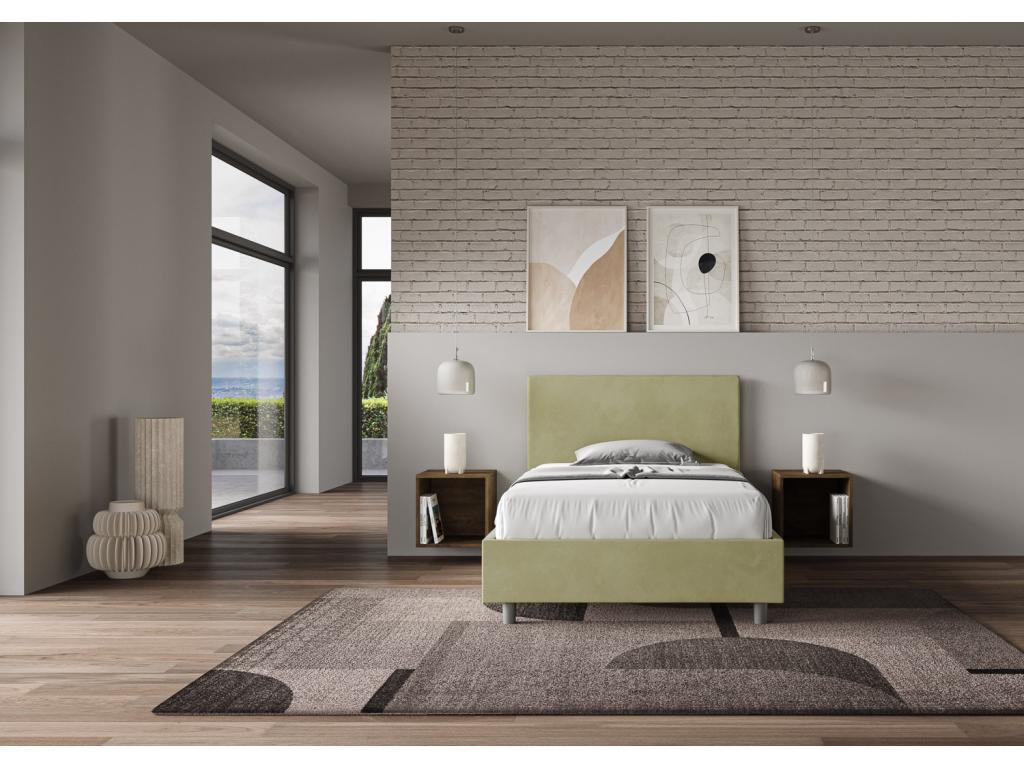 Lit 1 place et demi coffre rembourré 120x190 microfibre vert Doucezen