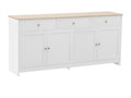 Buffet Moderne avec 4 Portes et 3 tiroirs Buffet pour Salle à Manger et salon 160x37x75 cm - Blanc Antique Bois Naturel