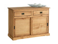Buffet Doucezen bahut vaisselier commode avec 2 tiroirs et 2 portes coulissantes en pin massif lasuré brun