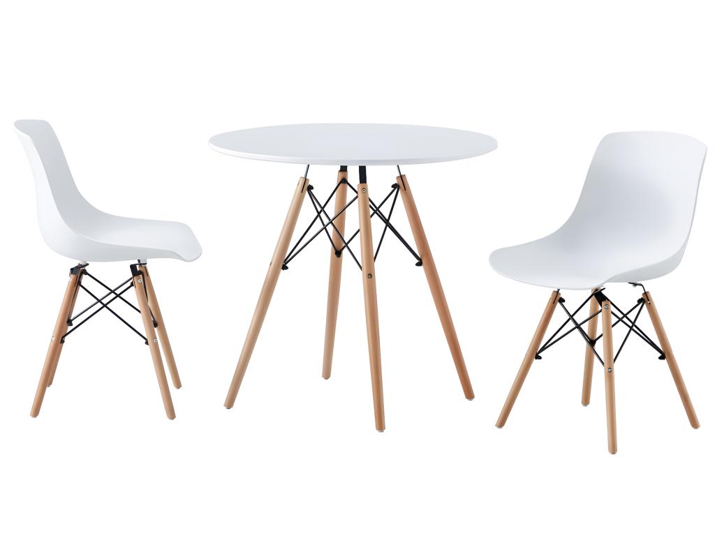 Table à manger ronde coloris blanc mat pieds coloris hêtre - diamètre 80 x hauteur 75 cm