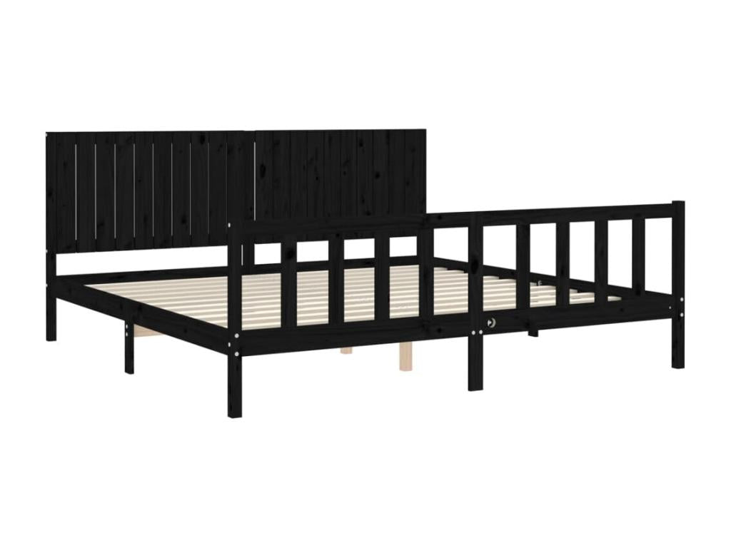 Cadre de lit avec tête de lit noir 200x200 bois massif