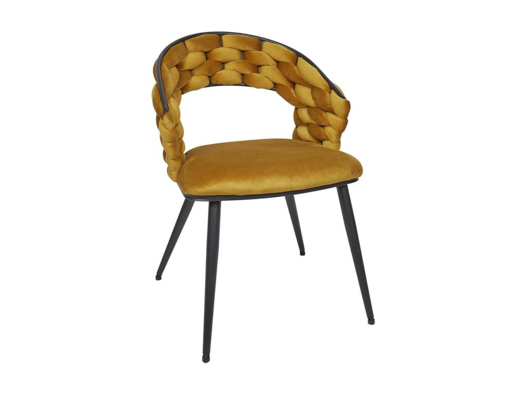 Doucezen - Lot de 6 Chaises en Velours Jaune Moutarde Pieds Métal Noir